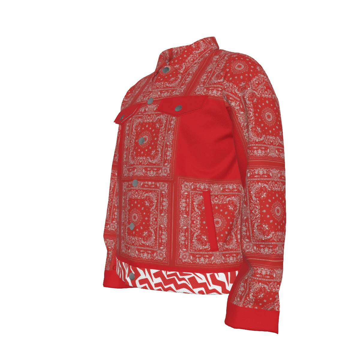 Growth In Pain Unisex Lapel Jacket | 245GSM Cotton Premium Streetwear Red Bandana Print