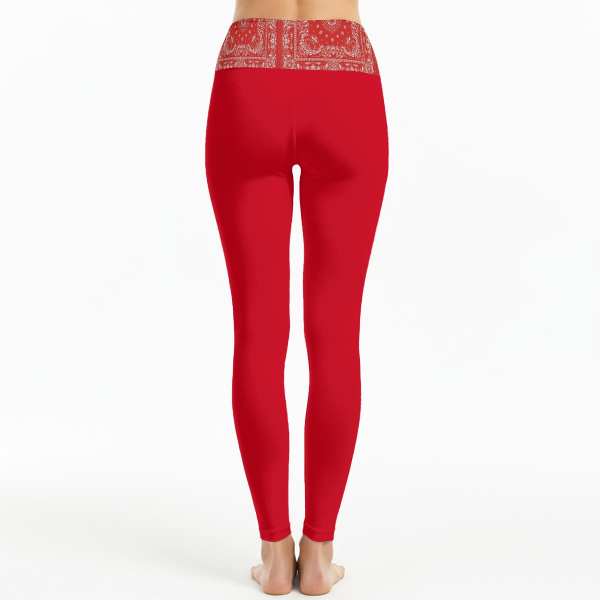 GIP Apparel Women's High Waist Leggings with Red Bandana Print & Side Stitch Closure
