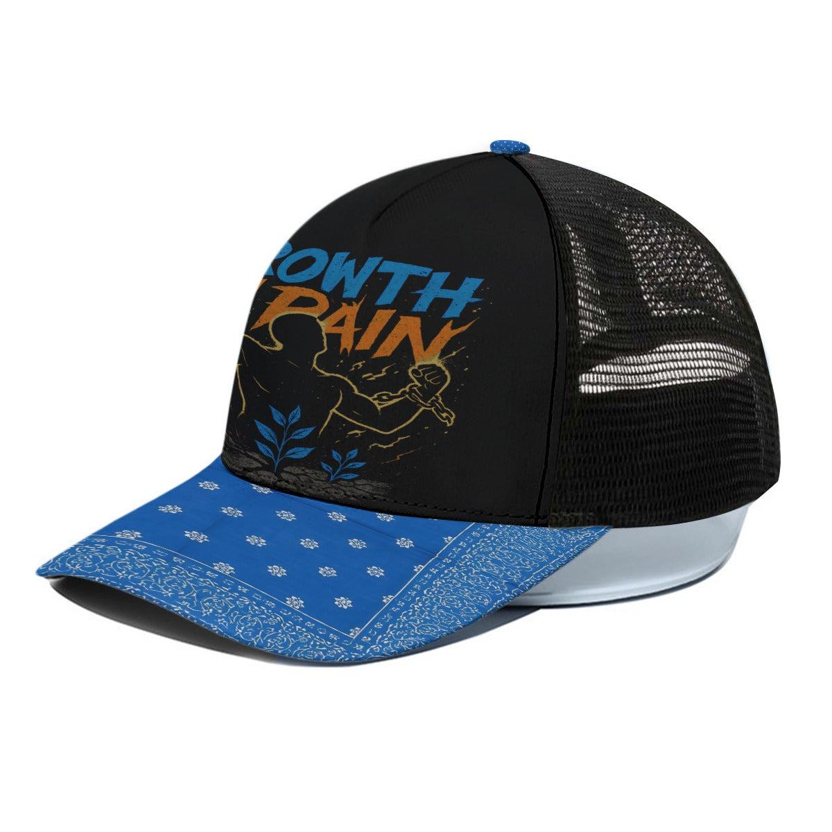 GIP Apparel Unisex Trucker Hat With Black Half-mesh Bleuw Bandana Print