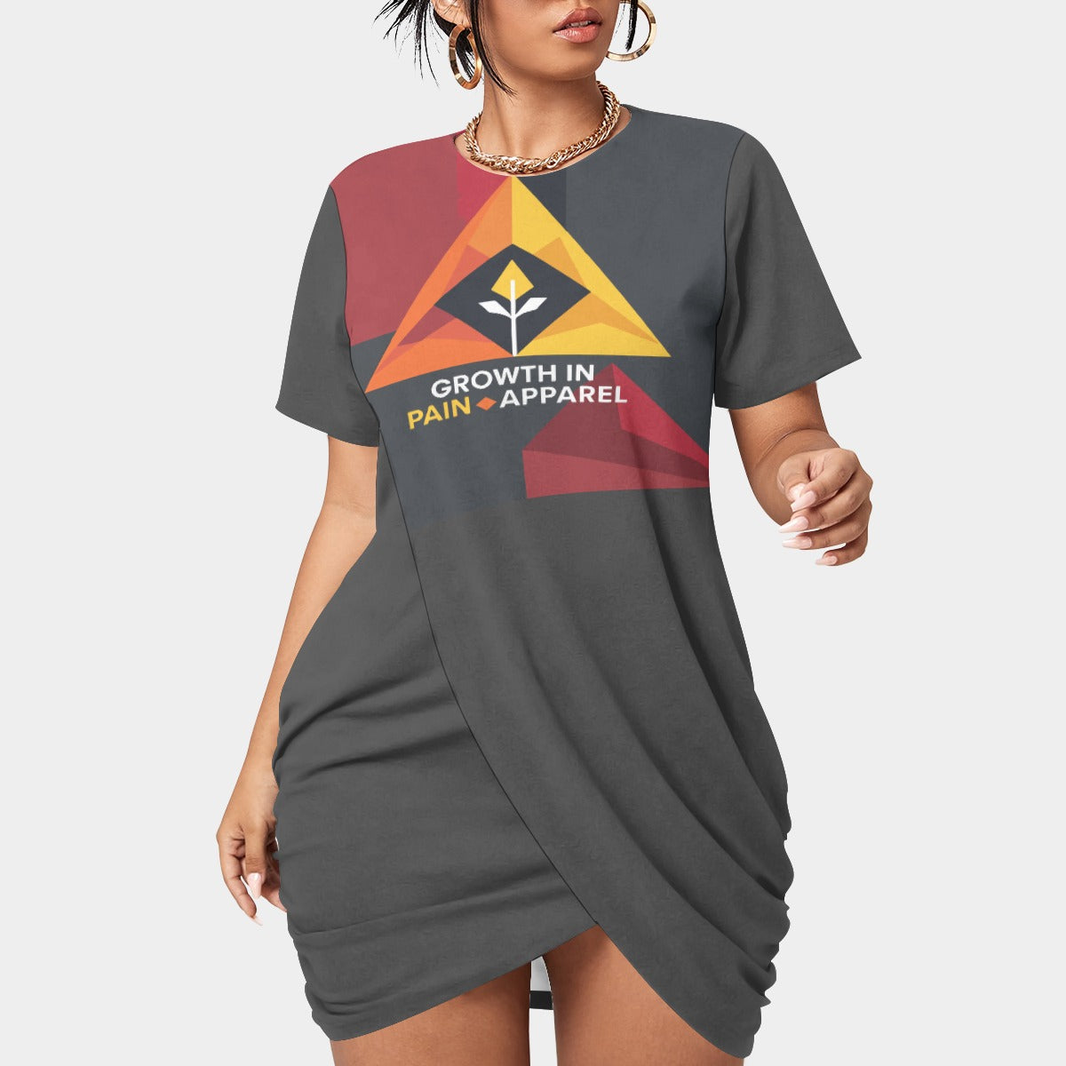 Growth In Pain Women's Stacked Hem Dress with Short Sleeve - Plus Size Fashion Jersey Dress