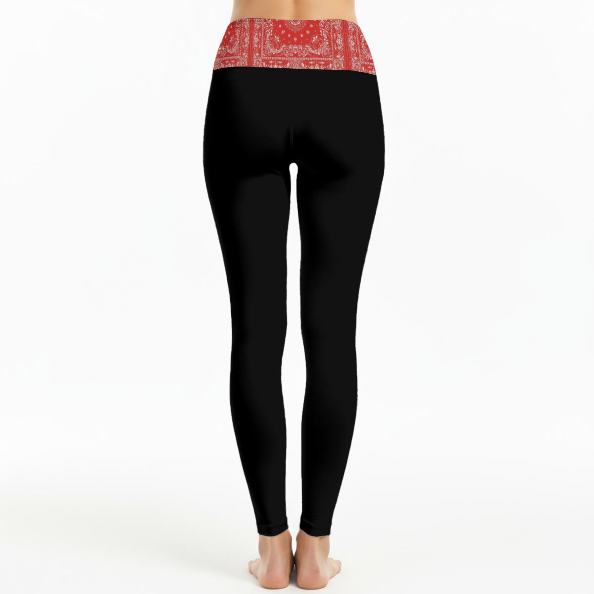 GIP Apparel Women's High Waist Leggings with Red Bandana Print & Side Stitch Closure
