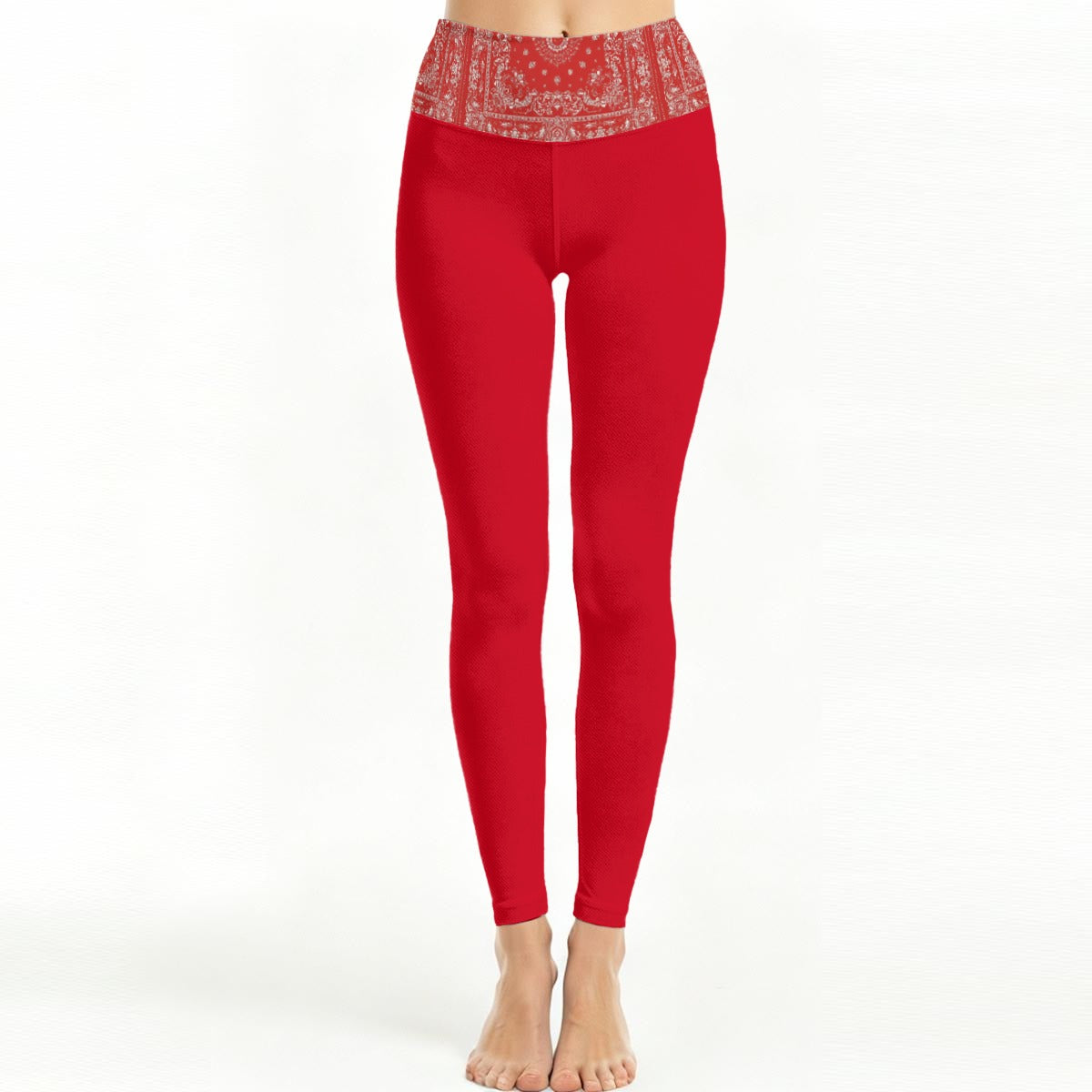 GIP Apparel Women's High Waist Leggings with Red Bandana Print & Side Stitch Closure