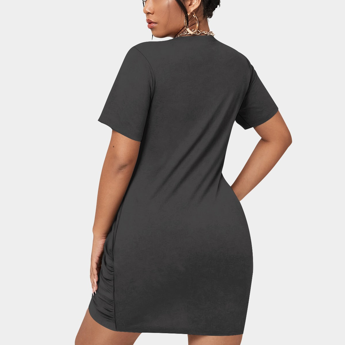 All-Over Print Women’s Stacked Hem Dress With Short Sleeve(Plus Size)