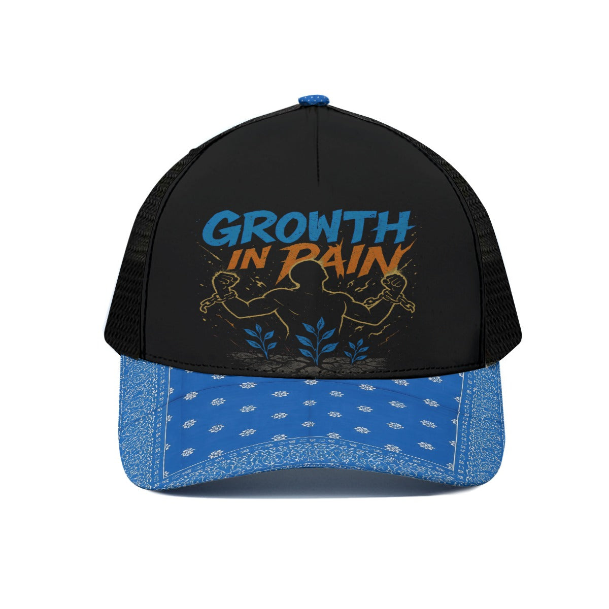 GIP Apparel Unisex Trucker Hat With Black Half-mesh Bleuw Bandana Print