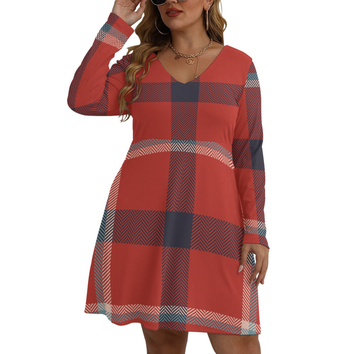 GIP Apparel Women's V-Neck Long Sleeve Plus Size Dress - Soft Microfiber Comfort Fit