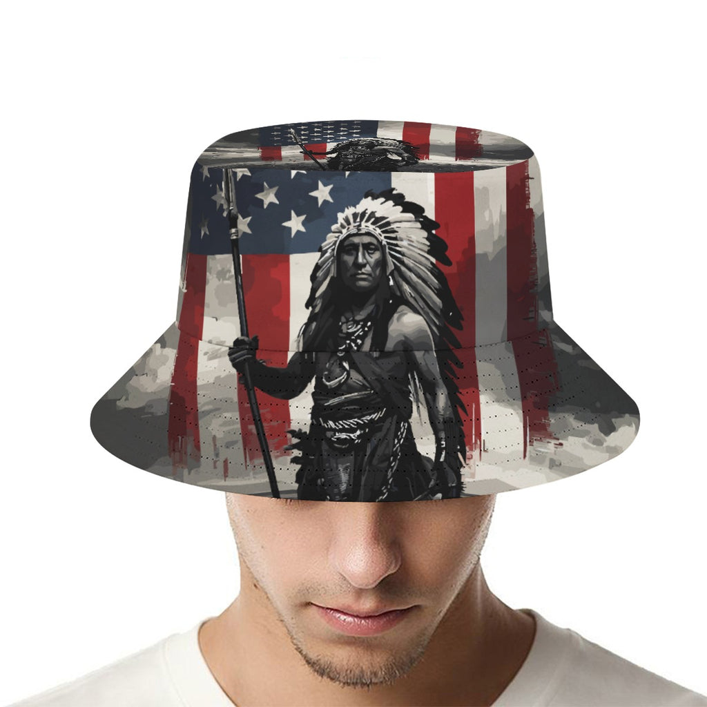 GIP Apparel Bucket Hat with Native American Flag Print - Stylish Streetwear for Nightlife & Parties