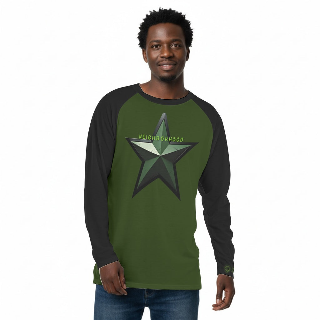 GIP Apparel Men's "Neighborhood Star" Raglan Sleeve Long Sleeve T-Shirt|Streetwear