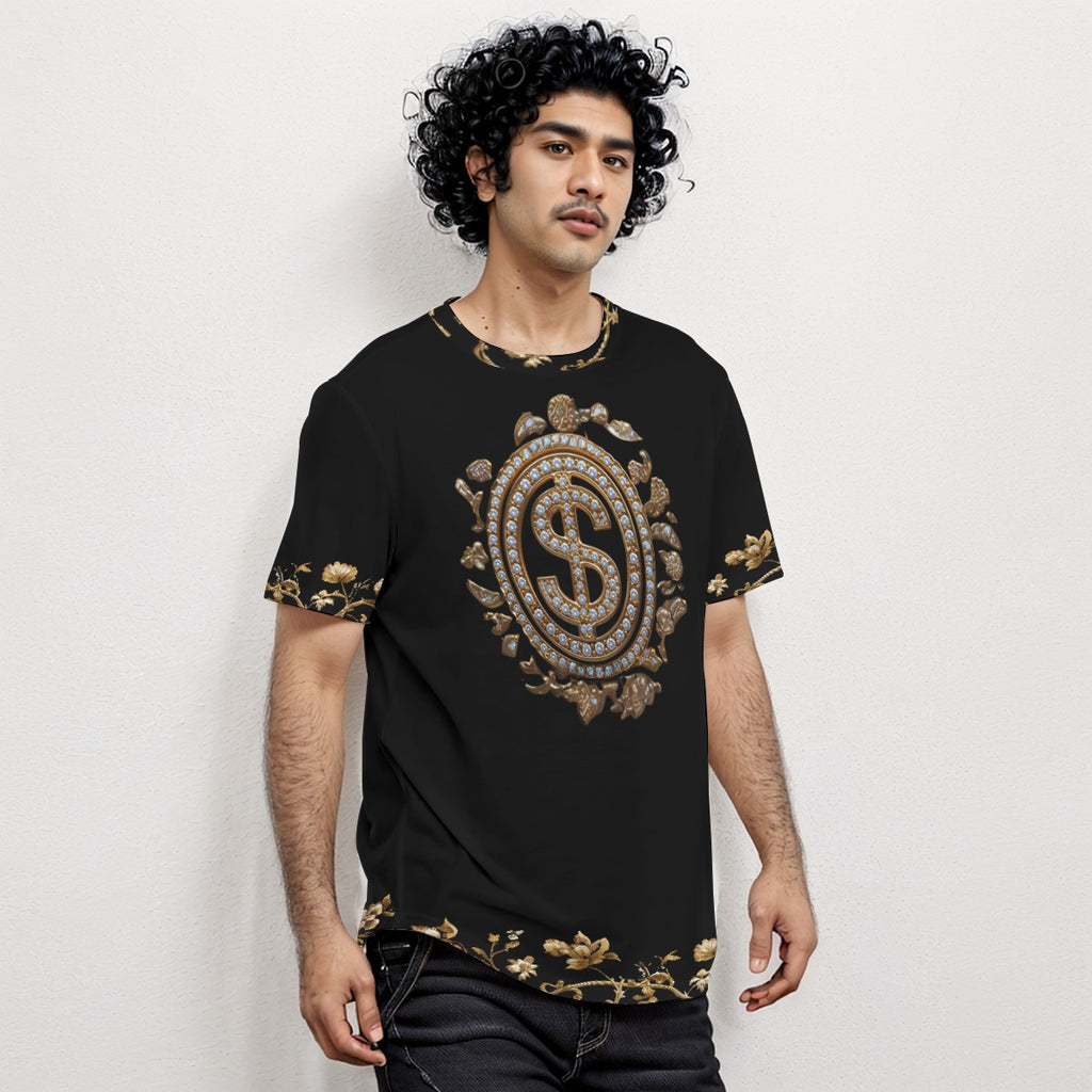 Growth In Pain Apparel Men's Short Sleeve T-shirt with Gold Dollar Print - Rounded Hem Streetwear