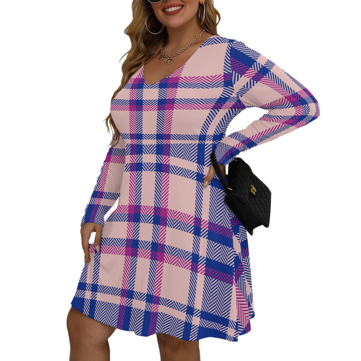 GIP Apparel Women's V-neck Long Sleeve Dress Plus Size - Soft Comfort Fit Beach Day & Nightlife
