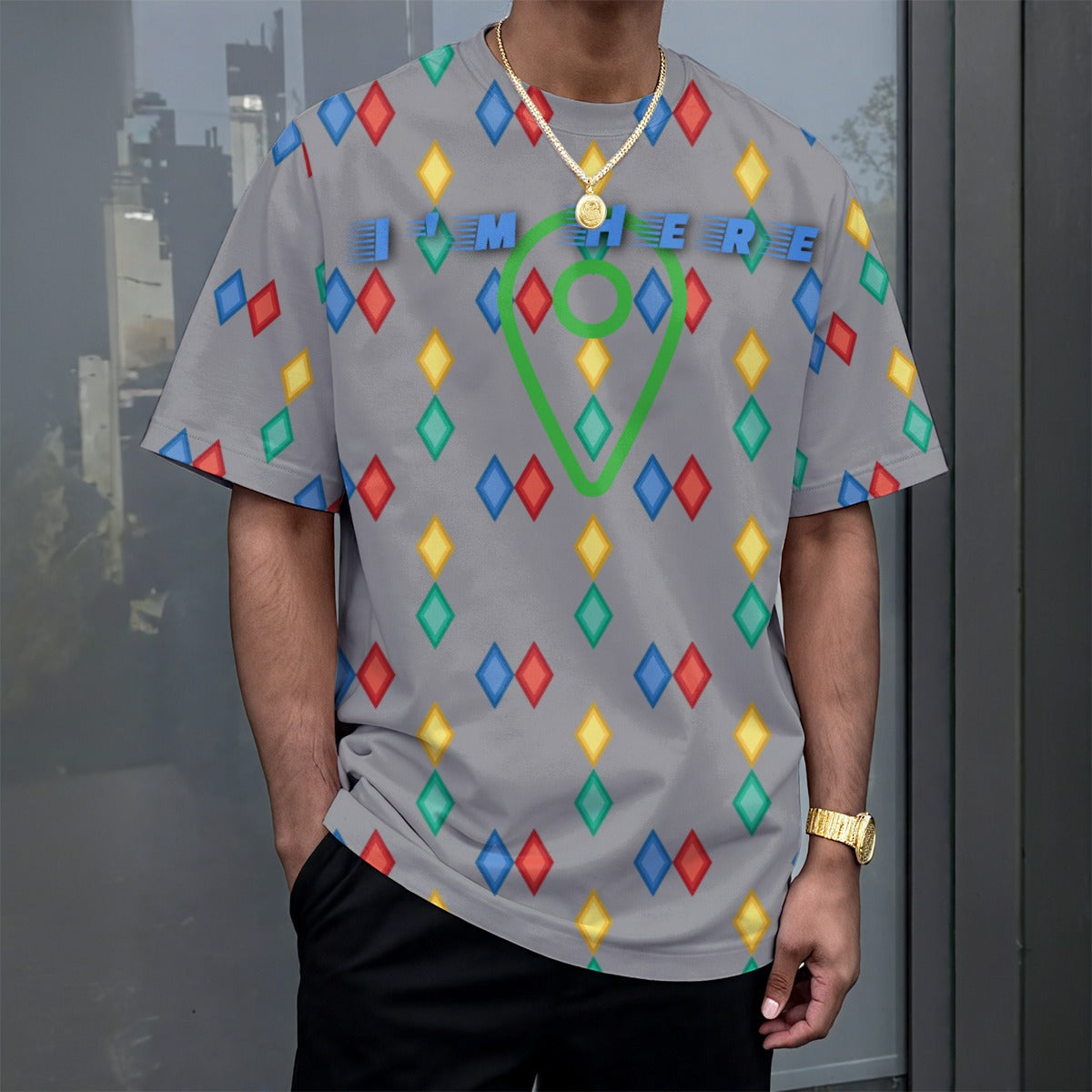 Growth In Pain Unisex Drop-Shoulder T-Shirt | 180GSM, 'I'm Here' Slogan Premium Party Club Tee