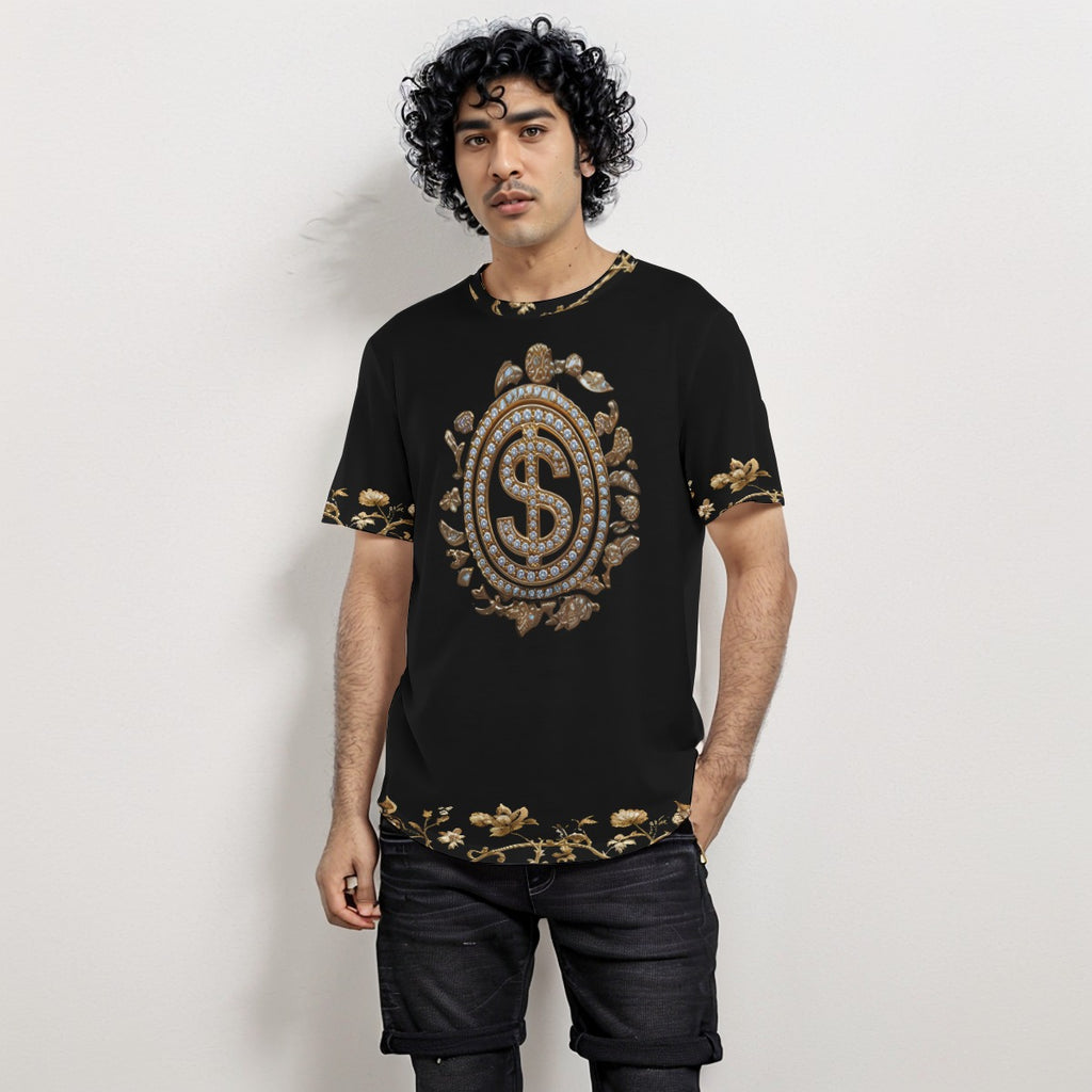Growth In Pain Apparel Men's Short Sleeve T-shirt with Gold Dollar Print - Rounded Hem Streetwear