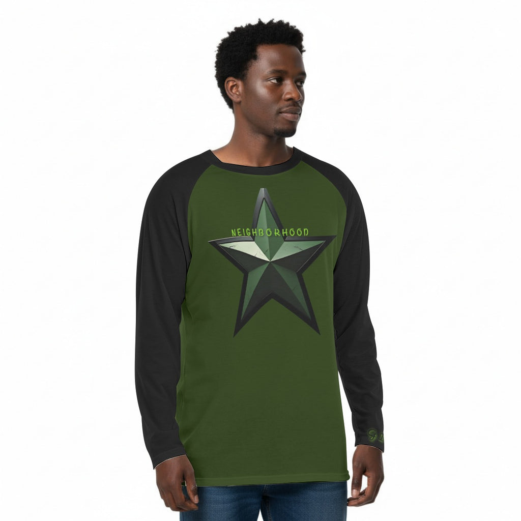 GIP Apparel Men's "Neighborhood Star" Raglan Sleeve Long Sleeve T-Shirt|Streetwear