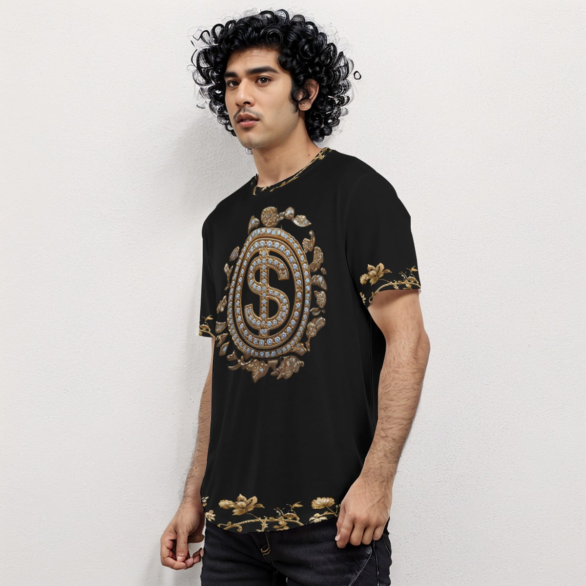 Growth In Pain Apparel Men's Short Sleeve T-shirt with Gold Dollar Print - Rounded Hem Streetwear