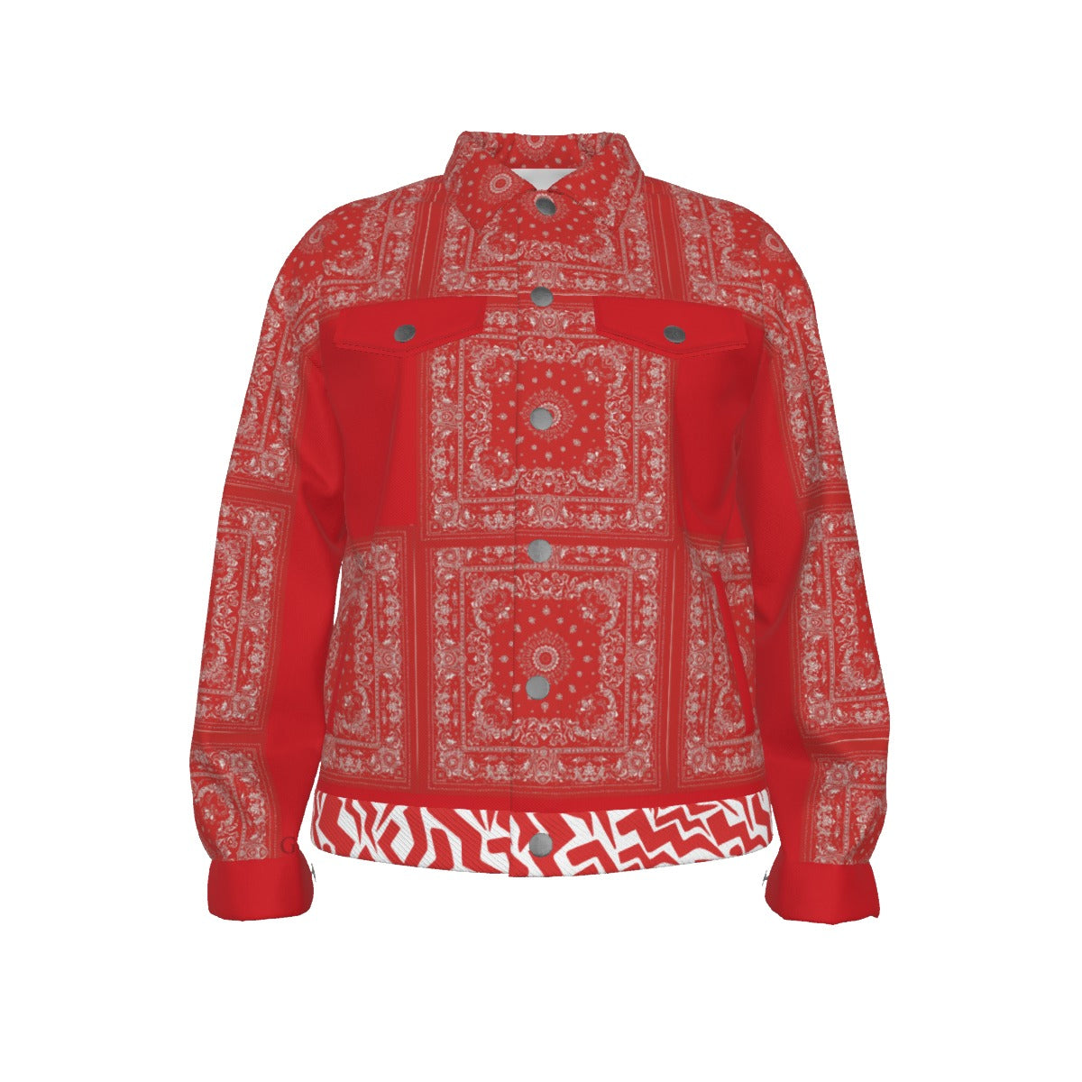 Growth In Pain Unisex Lapel Jacket | 245GSM Cotton Premium Streetwear Red Bandana Print