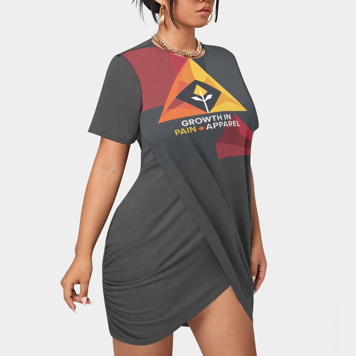 Growth In Pain Women's Stacked Hem Dress with Short Sleeve - Plus Size Fashion Jersey Dress
