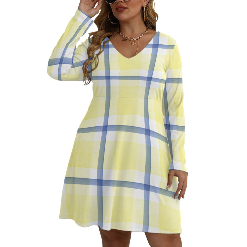 GIP Apparel Women's V-neck Long Sleeve Dress(Plus Size)