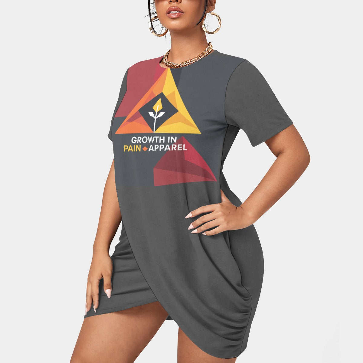 Growth In Pain Women's Stacked Hem Dress with Short Sleeve - Plus Size Fashion Jersey Dress
