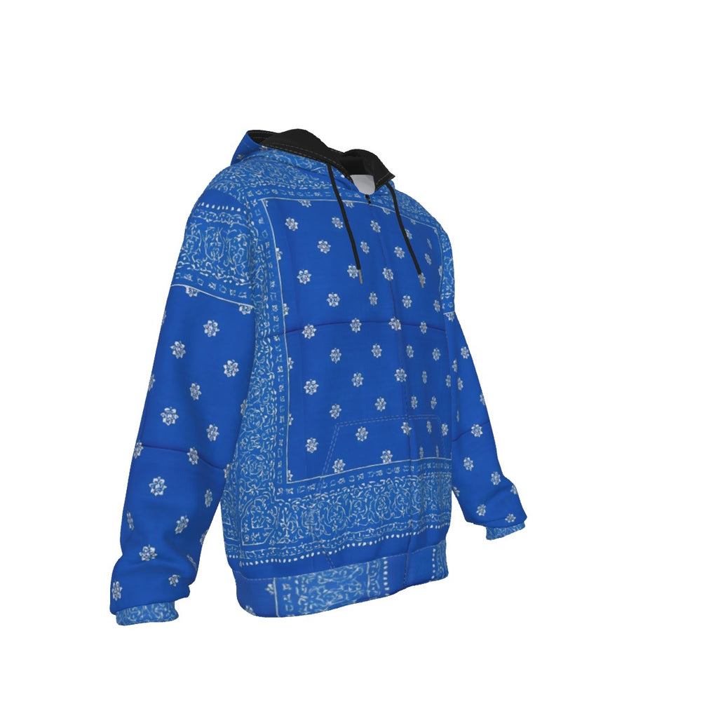 Growth In Pain Apparel Blue Bandana Print Zip Up Hoodie with Front Pocket - Streetwear
